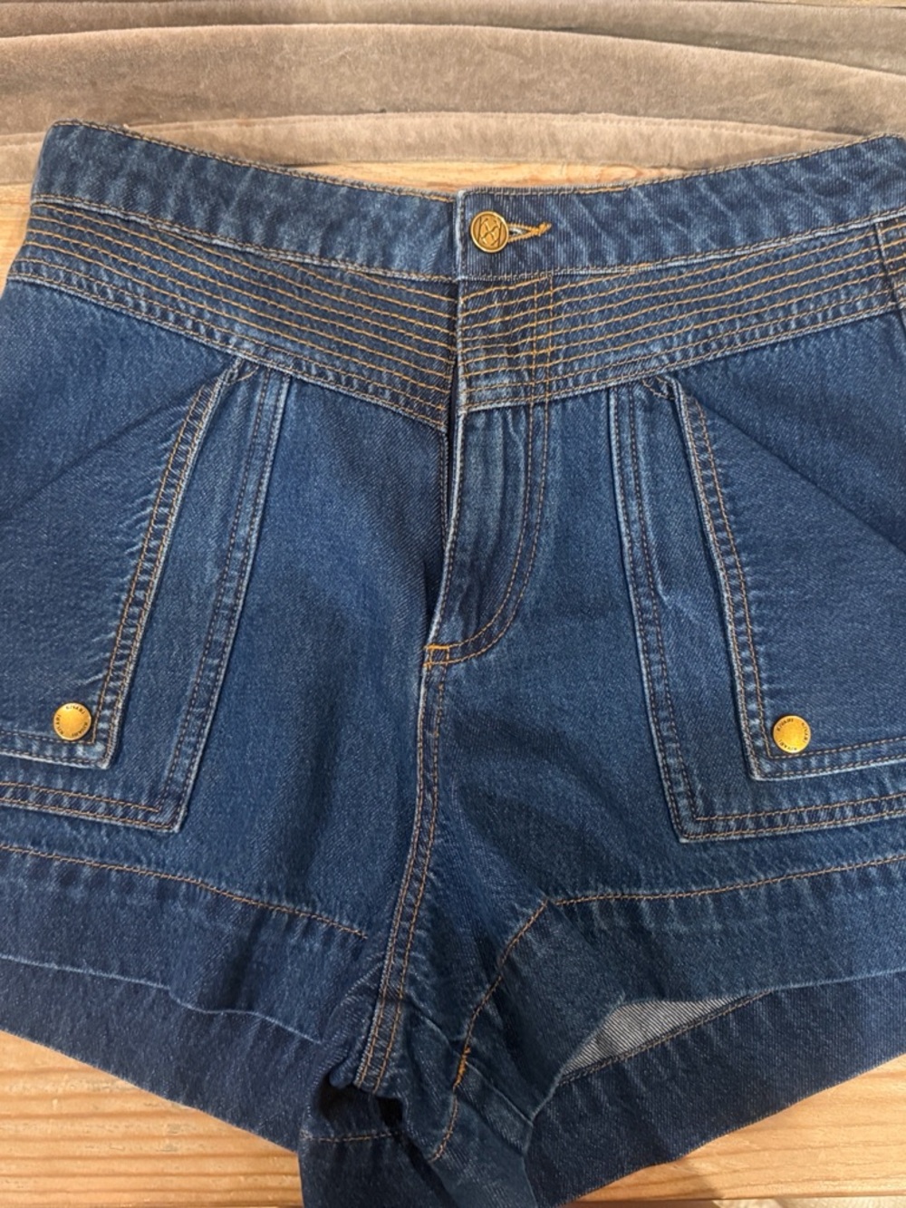 Kivari Dark Blue Denim High-Rise Jean Shorts